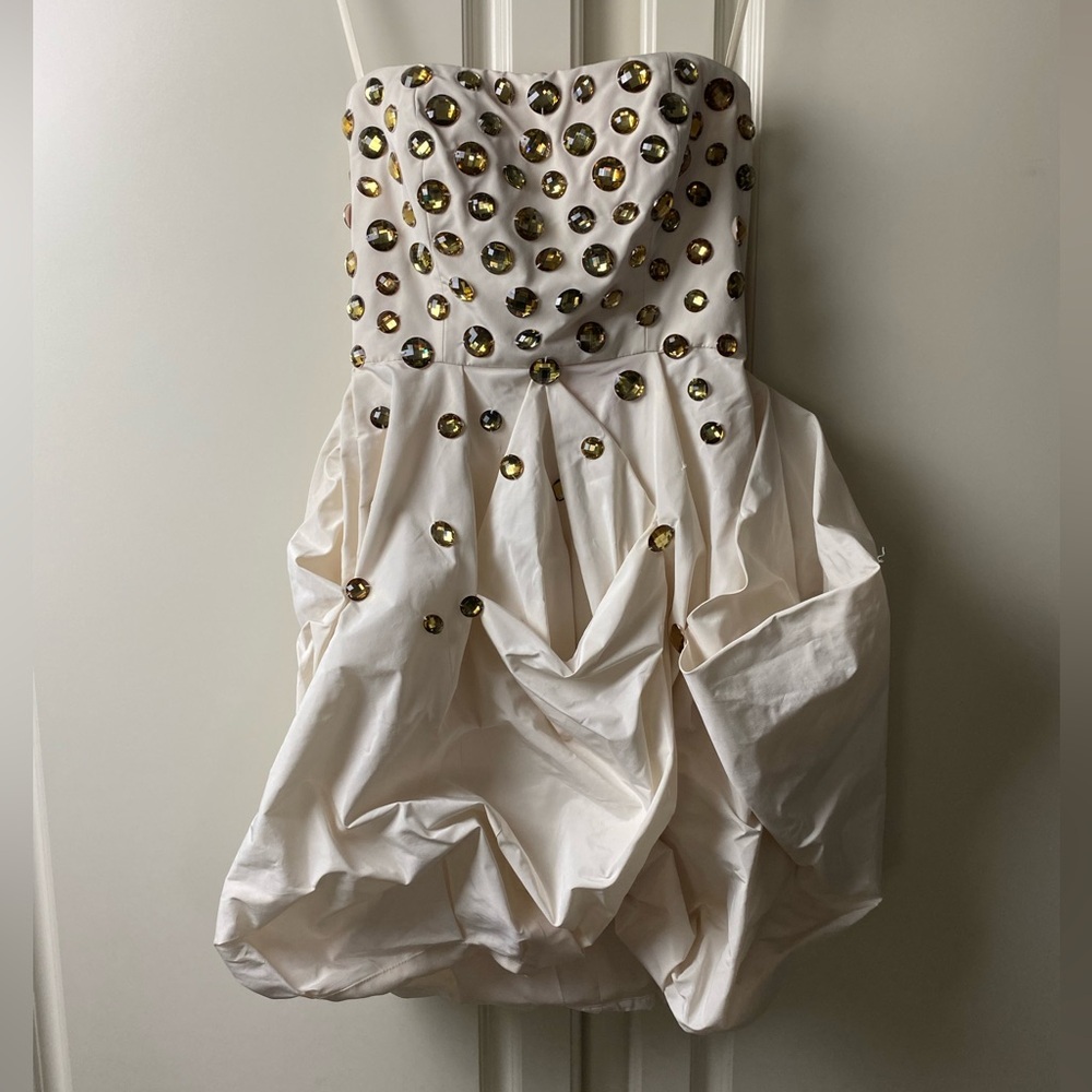 BCBGMaxazria cream(Corozo)mini dress, Size 0, rhinestone strapless,NWT